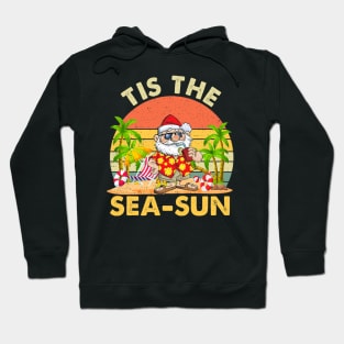 Tis The Sea Sun Santa Beach Summer Christmas In July Summer Hoodie